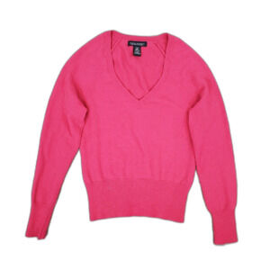Banana Republic Fine Italian Merino Wool Blend Vneck Sweater Pink Sz M Barbie